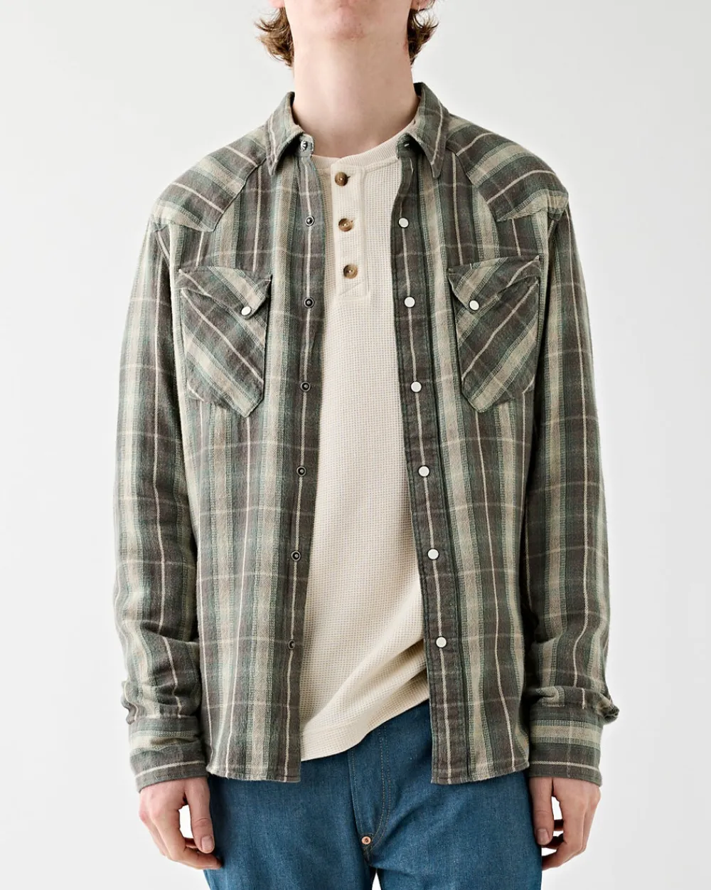 RRL Allen Western Sport Shirt Green/Grey Hot