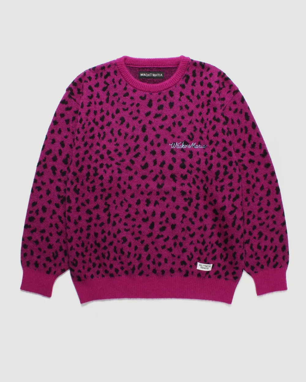 Wacko Maria Leopard Mohair Crew Neck Sweater (Type-2) Magenta New