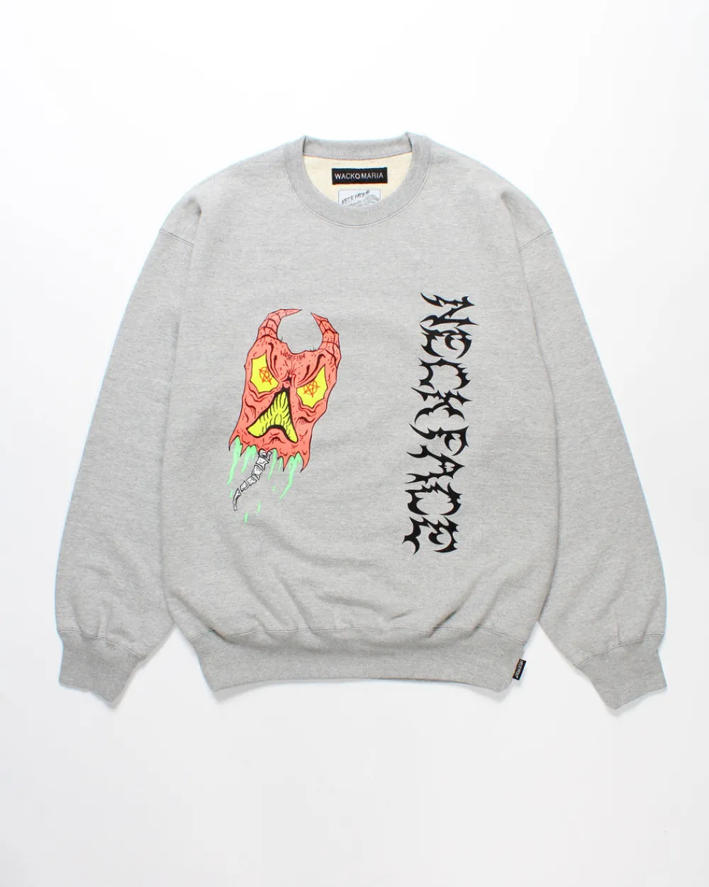 Wacko Maria Neck Face Heavy Weight Crew Neck Sweatshirt (Type-1) Grey Hot