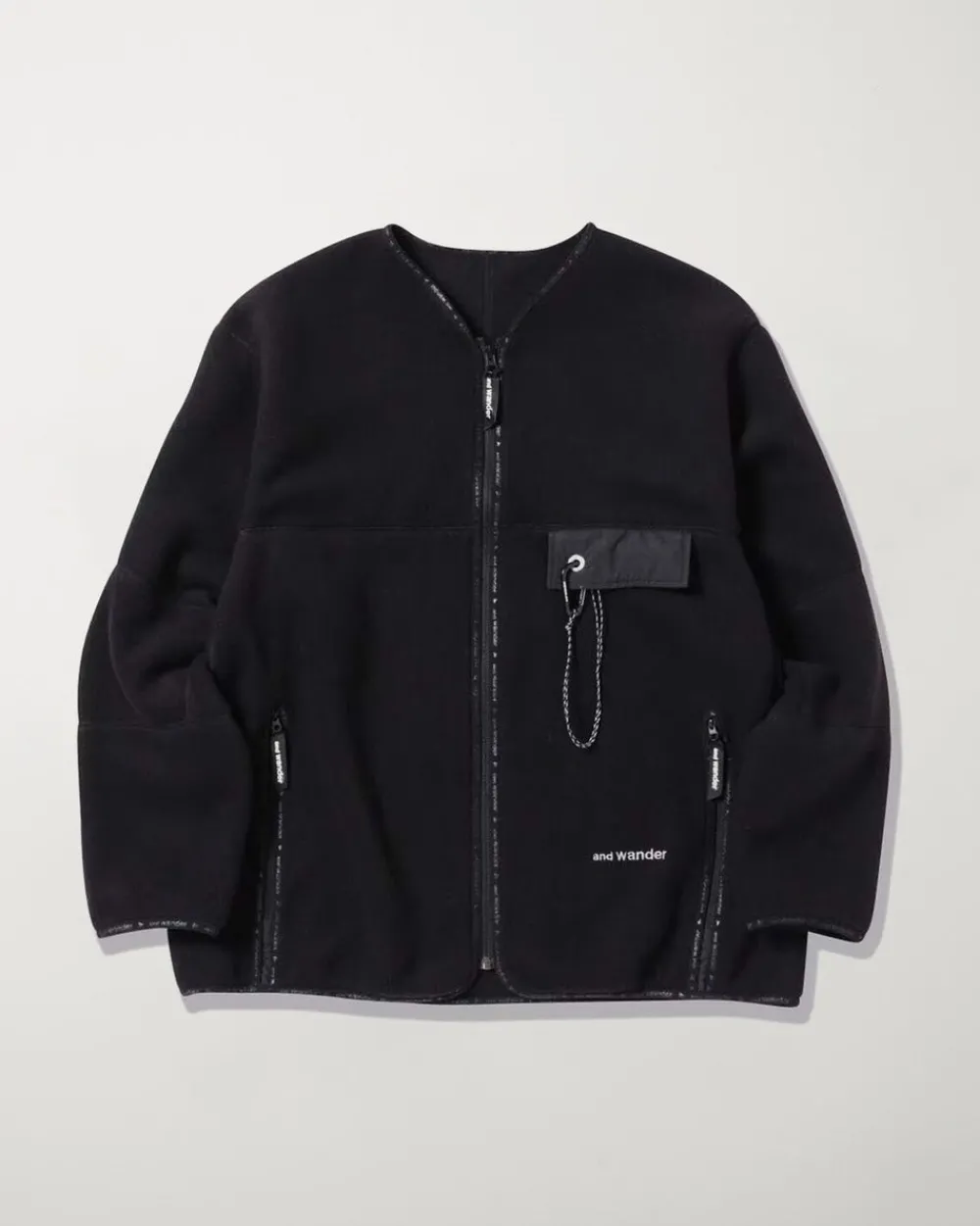 and wander Wool Fleece Cardigan Black Best
