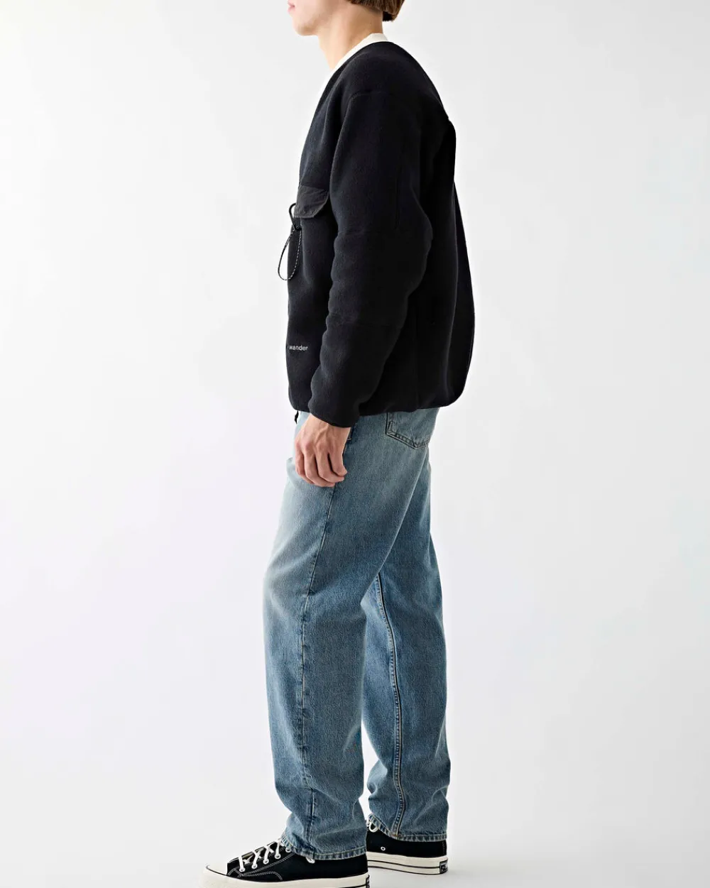 and wander Wool Fleece Cardigan Black Best
