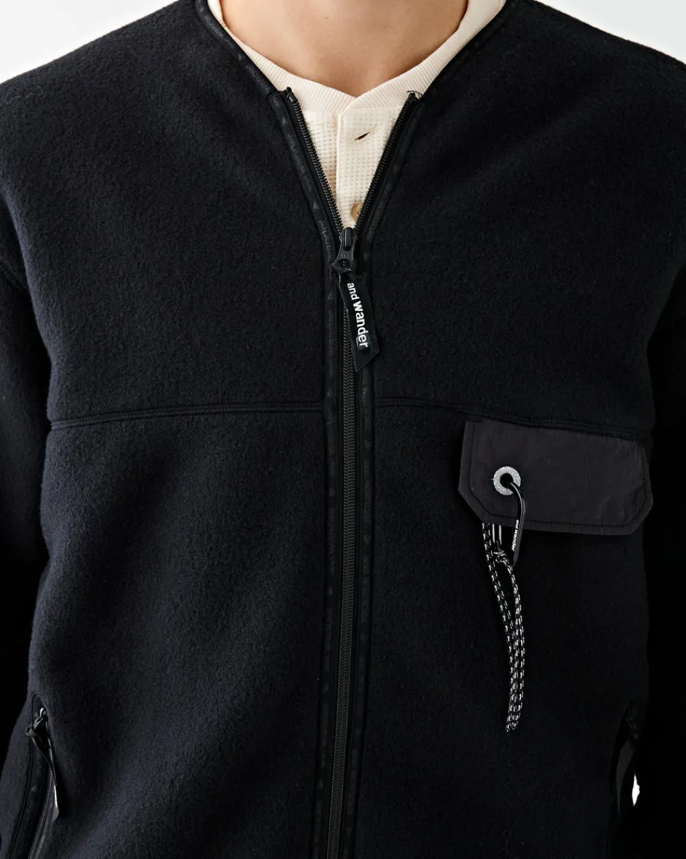 and wander Wool Fleece Cardigan Black Best