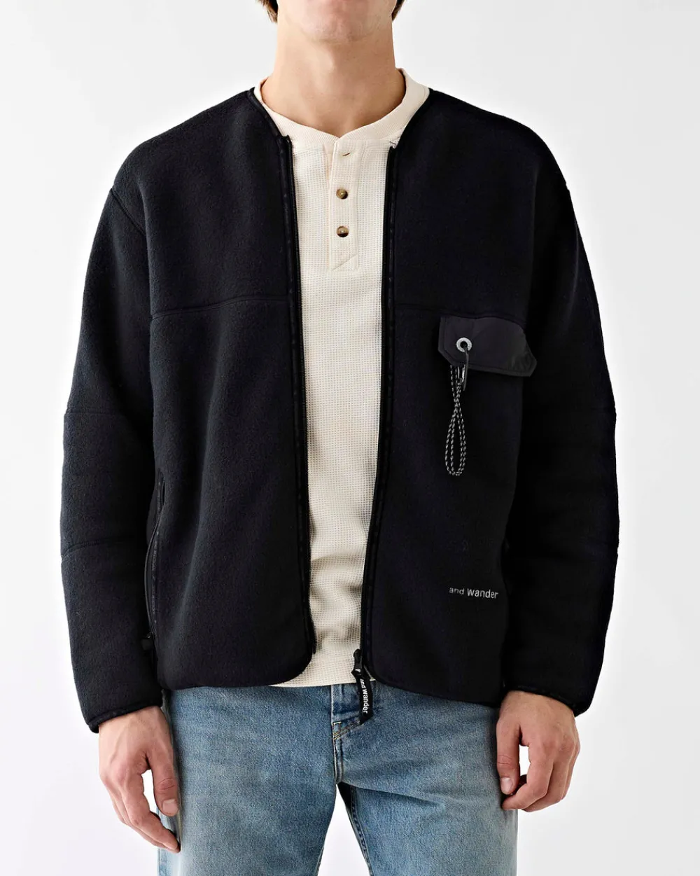 and wander Wool Fleece Cardigan Black Best